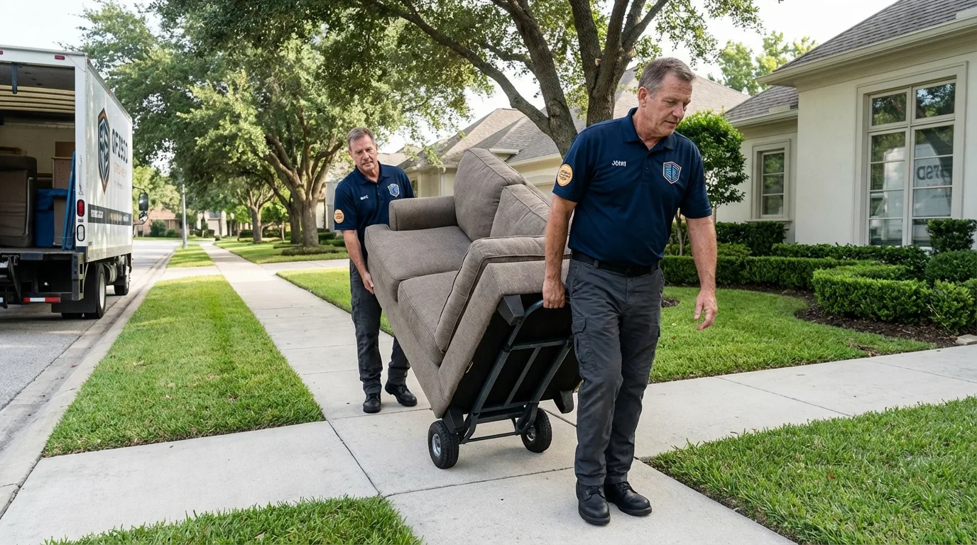 Local residential moving crew loading furniture in Carthage, TX